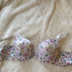 Secret Treasures White Floral Underwire Bra with Pink & Green Print